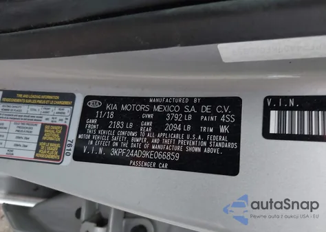 2019 Kia Forte Lxs z USA, uszkodzony, nr VIN 3KPF24AD9KE066859